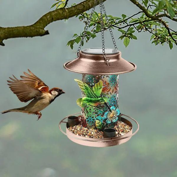 Alimentador solar de pássaros, oco, à prova d'água, pendurado, casa de pássaros com lâmpadas, ideias para presente para amantes de pássaros, jardim ao ar livre, decoração de quintal