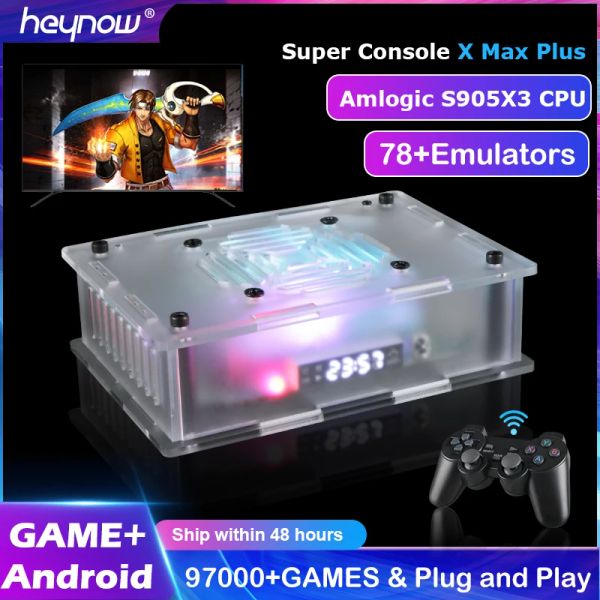 Consoles Heynow Novo Sistema Duplo S905x3 Super Console X Max Plus HD Wifi 97000+ Jogos TV Box Retro Game Player para Ss/ps1/psp/n64/dc/snes