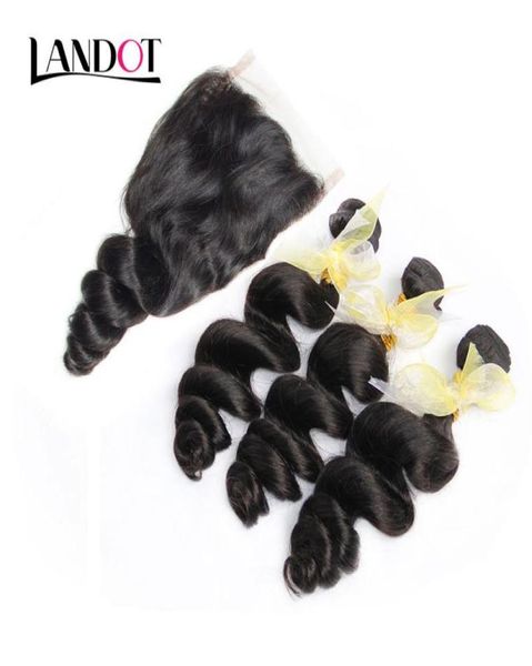 Brasileiro malaio peruano cabelo virgem tece 3 pacotes com fechamento de renda onda solta encaracolado 8a indiano cambojano remy cabelo humano c6065068