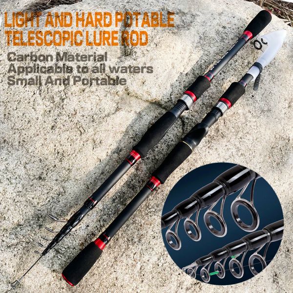 Canne 1.8m 2.1m 2.4m 2.7m Casting Canna da pesca Spinning M Canne con richiamo telescopico duro Jigging Carbon Travel Pole per Baitcasting Reel