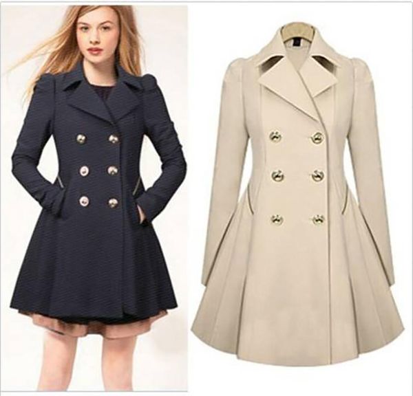 Women039s duplo breasted trench coat fino real trench longo jaqueta casaco outwear preto marinho bege4835631