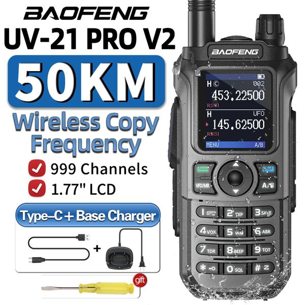 Baofeng UV21 PRO V2 Walkie Talkie Frequência de cópia sem fio 16 KM Longo alcance TYPEC Rádio bidirecional Ham CB UV5R UV17 240229