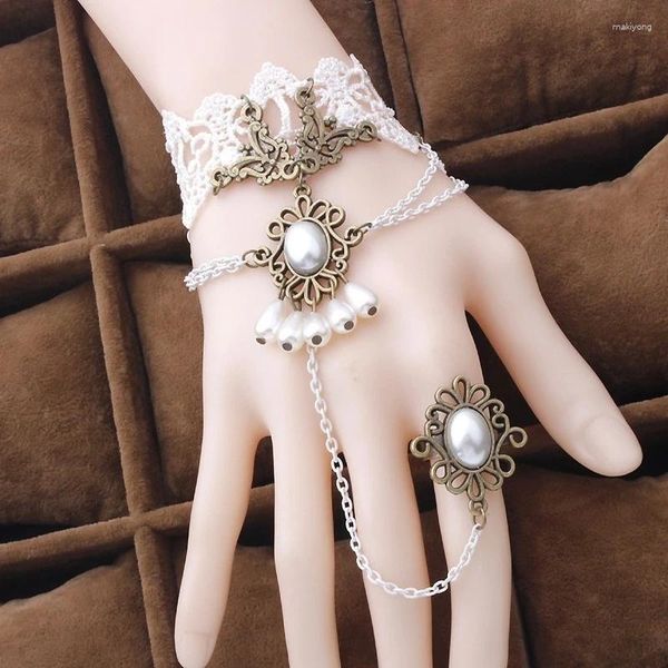 Link Armbänder Vintage Mode Gothic Armband Handgemachte Spitze Große Kristall Handgelenk Wrap Finger Armreifen Für Frauen Weihnachtsgeschenk