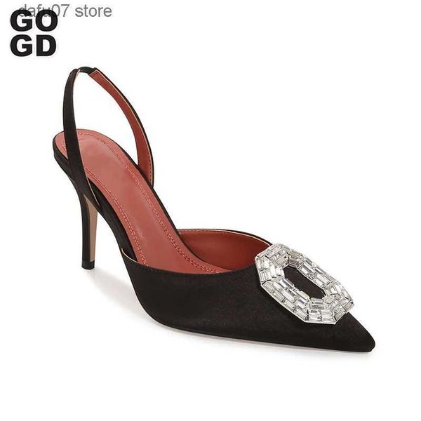 Sapatos de vestido Gogd moda mulheres luxo salto alto seda saltos finos sapatos rasos mais novo 2023 strass elegante estilo escritório senhora stilettoh2431