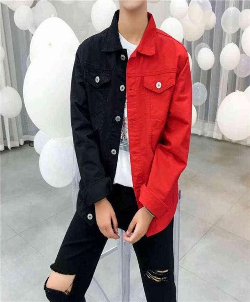 Casual fino denim jaqueta para homens 2021 preto vermelho jeans jaqueta homme flores bordado streetwear denim casaco masculino jaqueta bomber y2118257193