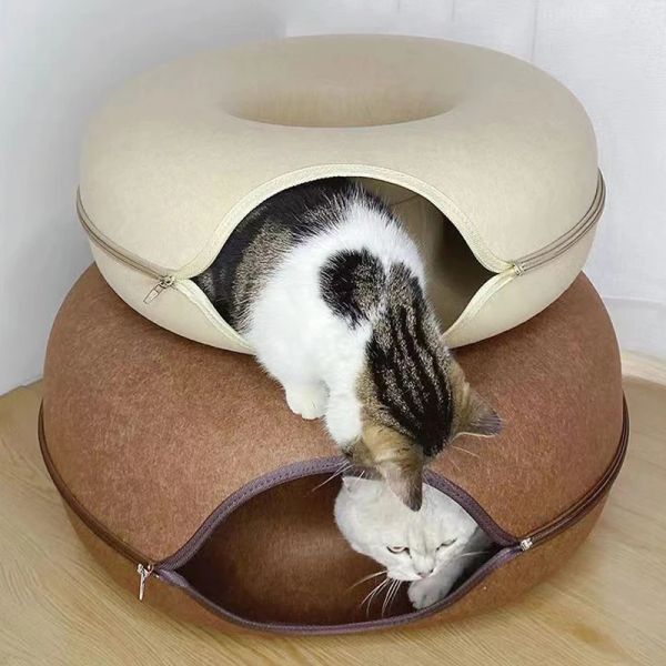 Esteiras donut pet gato túnel interativo cama de brinquedo casa esteira gatos almofada ninho dormir gatinho caverna filhote de cachorro casa cama quente donut pet para brinquedos