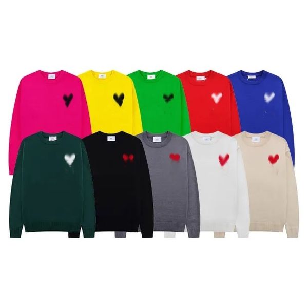 Designer paris unissex amis suéter masculino feminino coreano moda um padrão de coração em torno do pescoço malhas suéteres de marca de luxo amante a-line pequeno suéter de coração vermelho