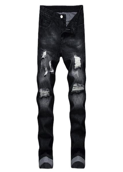 Men039s Jeans Schwarz Loch Denim Männer Schlank Einfarbig Gebleichte Zerrissene Volle Länge Casual Hosen Cowboy Hohe Qualität Fashion1082213