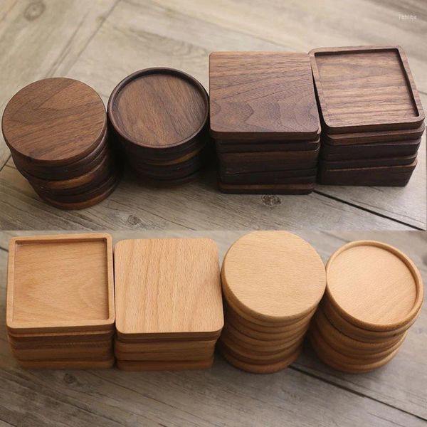 Tee Tabletts Natürliche Quadratische Runde Holz Slip Scheibe Tasse Matte 1PC Kaffee Becher Getränke Halter Für DIY Geschirr Dekor langlebige Pad