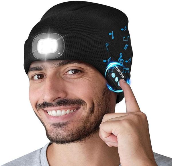 Bluetooth LED Beanie Hat ile 5 LED Işık Yapılı Stereo Hoparlör ve Mic USB Şarj Edilebilir Far Kulaklık Meşicesi Müzik Şapkası Hediye5758159