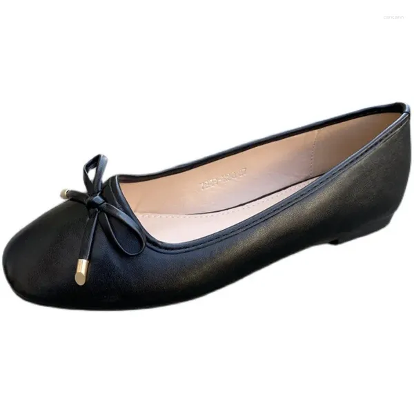 Повседневная обувь, черные женские туфли из мягкой кожи, милые женские весенние лоферы на плоской подошве с бантом, мокасины без шнуровки, балетки EU41