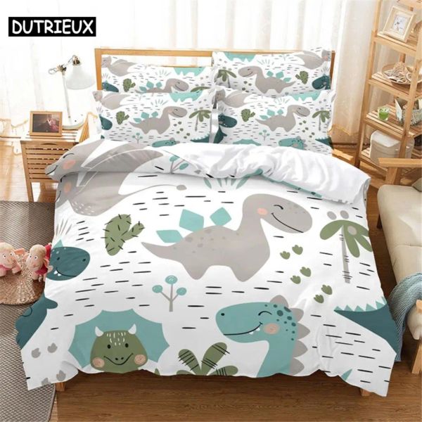 Conjunto 3D Dinosaur Bedding Conjunto de cama queen Bedding Tampo conjunto de roupas de cama capa de cama com algodão a cama de cama de cama de cama de cama de cama de cama pura cortinas