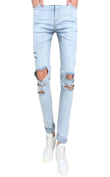 Moda Uomo Jeans skinny strappati slim fit Denim elasticizzato Distress Jeans sfilacciati Ragazzi Disegni ricamati Pantaloni a matita J1806097438761