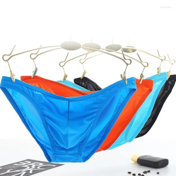 Underpants homens deslizamento de gelo confortável gel jockstrap triângulo roupa interior transparente sexy bikini bolsa calcinha cintura baixa respirável lingerie briefs