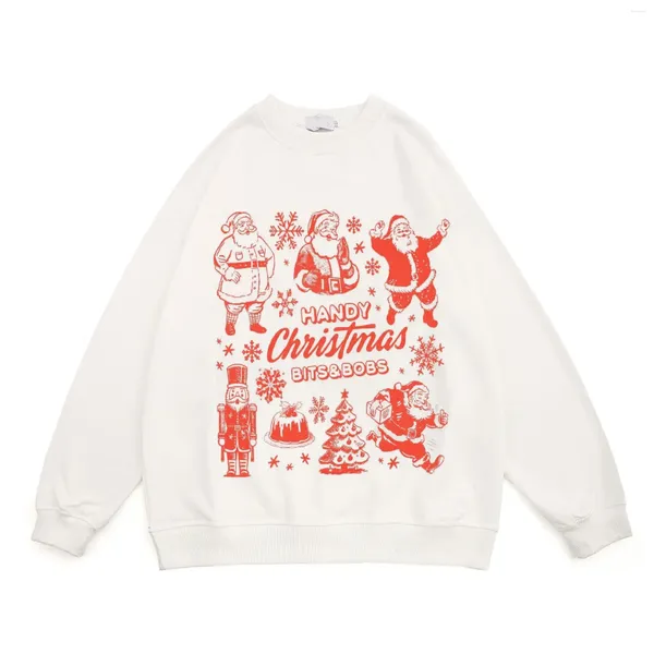 Felpe con cappuccio da uomo Pullover con stampa di lettere invecchiate di Natale Felpa girocollo in pile Harajuku Abbigliamento streetwear oversize