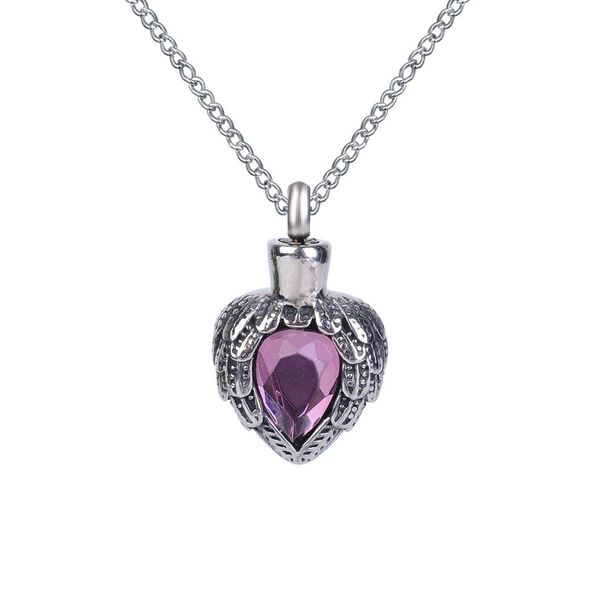 Urna colar roxo birthstone asa coração pingente memorial cinza lembrança cremação jóias de aço inoxidável com saco de presente e chain263m