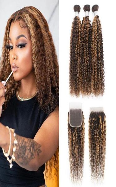 Ishow Highlight 427 Verworrene Lockige Menschenhaar Bundles Tressen Mit Verschluss Gerade Körper Welle Reine Extensions 34 stücke Farbige ombre B579201274