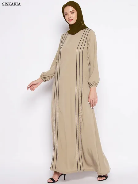 Ethnische Kleidung Siskakia Ramadan Muslimische Kleider für Frauen Islam Jalabiya Türkische Saudi Abayas Marokkanische schwarze Streifen Casual Kaftan Eid