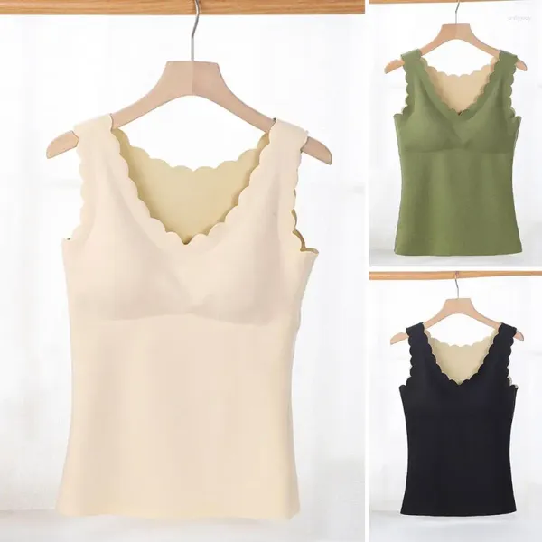 Camisoles tanques sutiã colete mulheres roupa interior térmica superior feminino desgaste interno senhoras tanque de aquecimento quente almofada removível profunda v roupas de inverno und