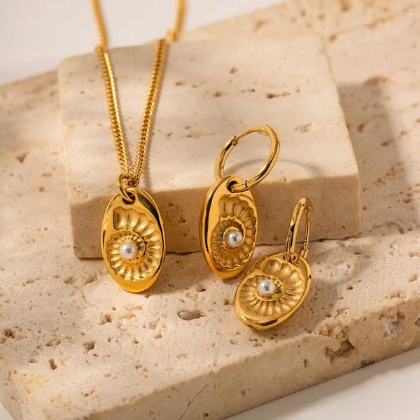 Baumelnde Ohrringe aus 18 Karat Gold, Edelstahl, für Damen, Farbe, rund, geometrisch, Tropfen, Muschel, Sommer, Strand, Damen, Modeschmuck