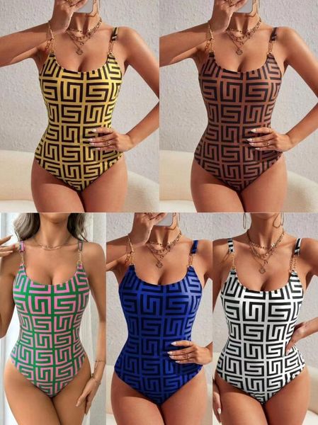 Verão designer feminino biquíni praia macacão sexy e luxuoso maiô impressão sem costas multi-cor maiô feminino maiô praia terno feminino biquíni