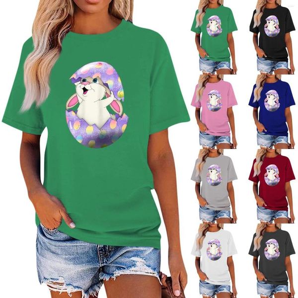 Camiseta feminina casual moda camiseta em torno do pescoço design ao ar livre manga curta topo páscoa impresso magro-tipo jovem ropa de mujer