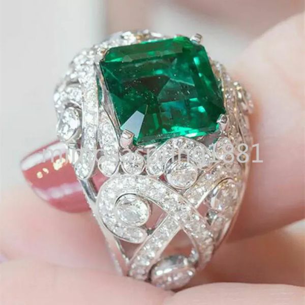 2024 Jóias vintage de jóias vintage 925 prata esterlina prata cortada emerald cz diamante pedras de festas de festas banda de engajamento ring ring presente