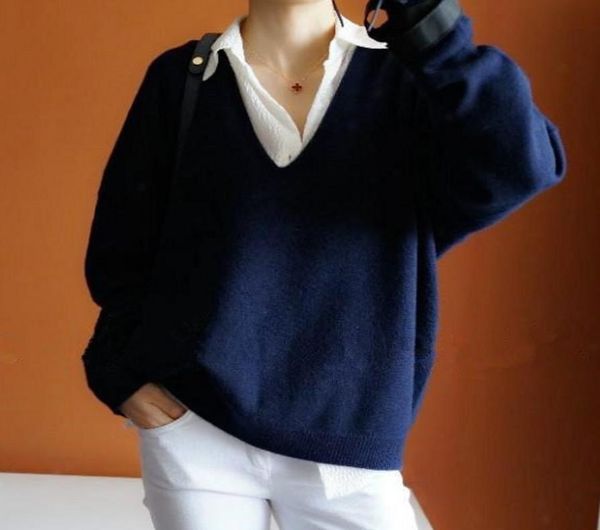 nuovo maglione di cashmere donna sexy grande colletto a V pullover moda donna maglione con maniche a pipistrello 2009298730274