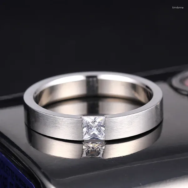 Anéis de casamento de aço de titânio para mulheres, minimalista, cor prata, anel de zircônia, joias da moda, fosco, riscado, atacado grátis, kbr180