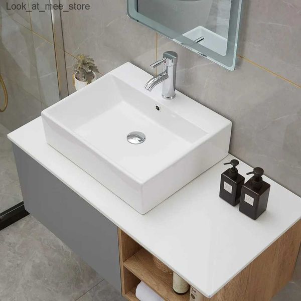 Смесители для раковины в ванной комнате, 20-дюймовая прямоугольная столешница, белая керамическая плитка, контейнер для ванной комнаты, туалетный столик, раковина, художественная раковина, нижняя часть шкафа, ванна Q240301