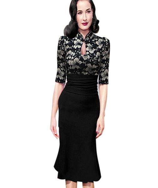 Nova moda feminina elegante vintage pinup túnica franzida buraco da fechadura baile de formatura festa de trabalho formal bodycon sereia midi dress9861660