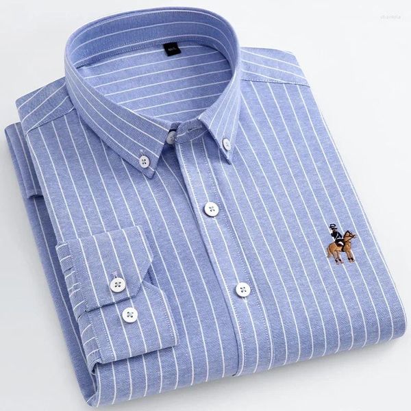 Herrenhemden, klassisches Oxford-Hemd, langärmelig, vertikal gestreift, Business-Hemd, bequem, lässig, Standard-Passform