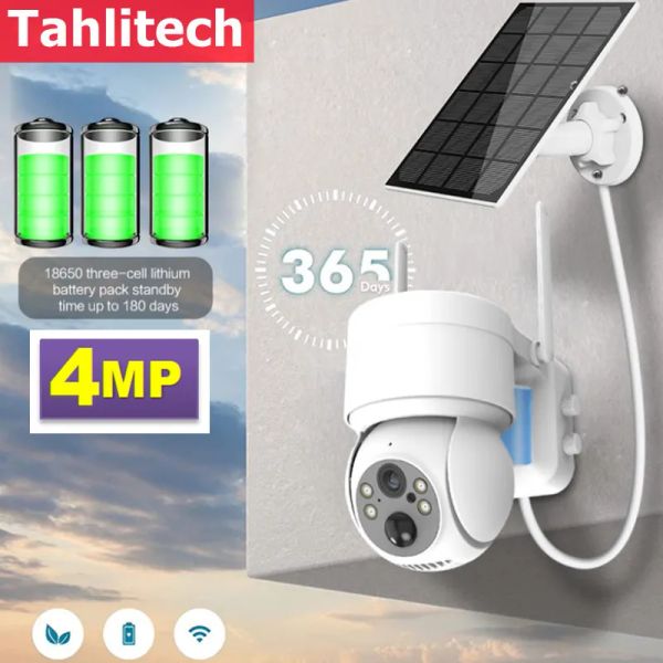 Controle 4mp Wifi Câmera Solar Ptz Câmera de Segurança Solar Cctv Sem Fio Ao Ar Livre Câmera Solar Wifi com Bateria Recarregável Câmera IP Ptz