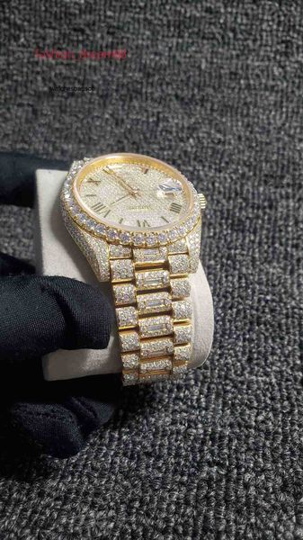 Orologio da uomo Pulito Nuovo Moissanite 2023 Diamanti ghiacciati Orologio con movimento meccanico in oro giallo Orologio di lusso di alta qualità