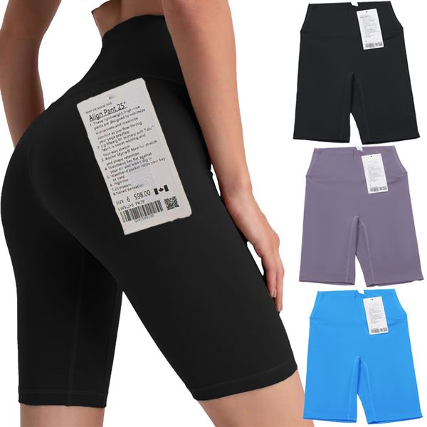 Lu Yoga Mulheres Designer Yoga Slim Yoga Shorts Cintura Alta Hip Lift Calças Sem Costura Cor Sólida Calças Secas Rápidas Esportes Fitness Running Yoga Shorts