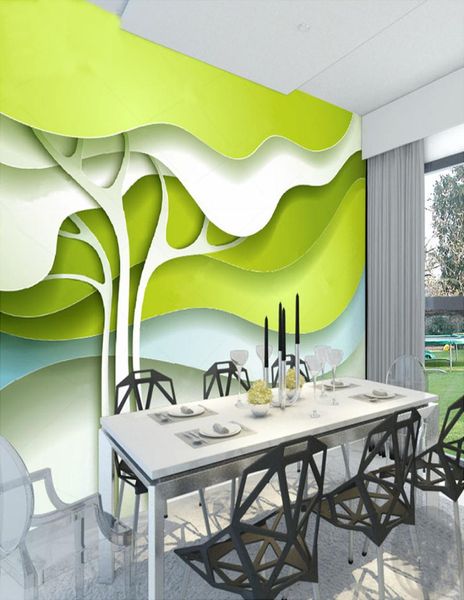 Dropship personalizado qualquer tamanho 3d po papel de parede design moderno verde abstrato árvores mural sala estar quarto tv fundo 8962456