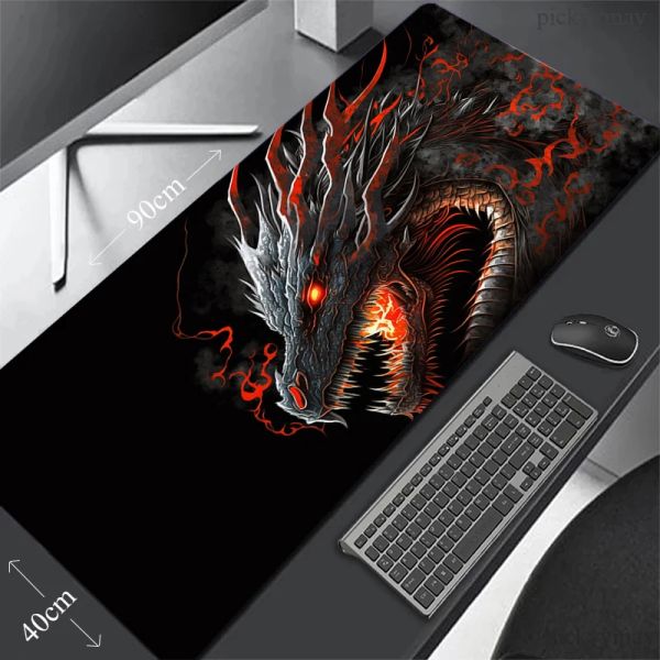 Almofadas grande tapete de mesa dragão mouse pad gamer mousepad gaming mouse tapete preto tapete de mesa macio computador à prova d' água