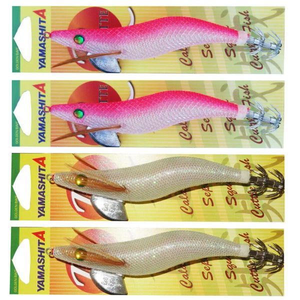 Köder 4X 3,5 YAMASHITA SQUID JIGS Glow in Dark Rattle Squid JIG Weiße und rote Farbe