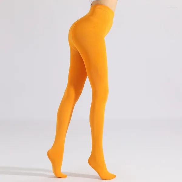 Damen-Leggings, 2024, 45–65 kg, Orange, Strumpfhosen, Damen, Polyester, gebürstetes Fleece, verdickt, Übergröße, einteilige Hosen, dünne Fußsocken