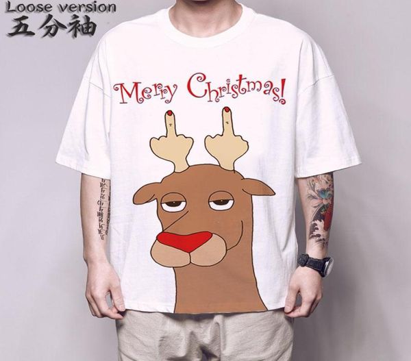 Men039s T-Shirts Weihnachtsmann Frohe Weihnachten Rentier Weißes T-Shirt Geek Lustiges Harajuku-Oberteil mit halben Ärmeln Cooler männlicher Urlaub W9563463