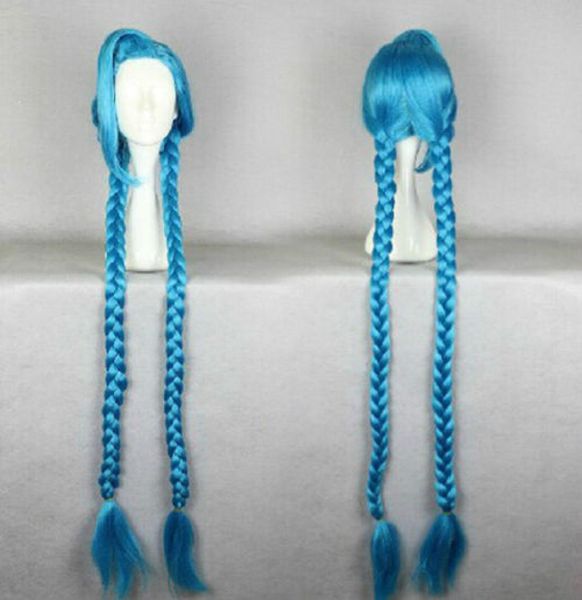 Todo gtgtLeague of Legends Jinx Ice Blue Long Straight Tranças Cosplay Wig5837314