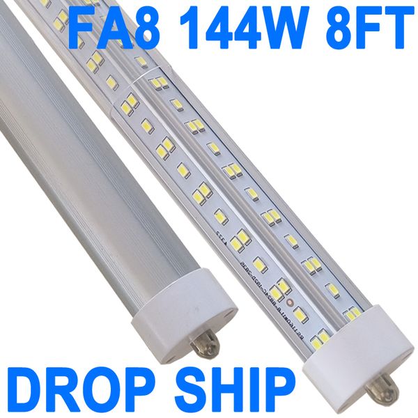 8 Fuß LED-Röhrenleuchte, T8-LED-Glühbirne 8 Fuß, 144 W (entspricht 300 W), LED-Ladenleuchten mit Einzelstift-FA8-Sockel, Dual-Ended-Stromversorgung, Gehäuse, durchsichtige Abdeckung, AC 85–277 V, crestech