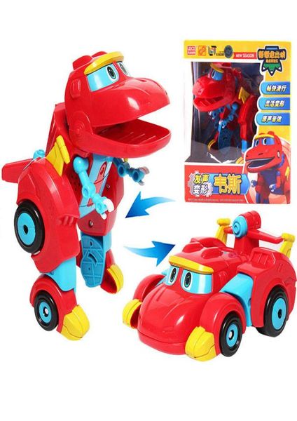 I più nuovi ABS Big Deformation Gogo Dino Action Figures con suono REX Trasformazione Auto Aereo Motoscafo Gru Dinosauri giocattoli 201202323079