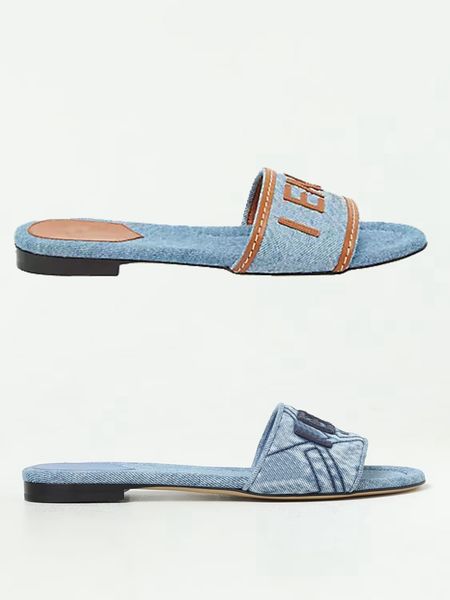 2024ss mulheres apartamentos sandália salto denim slide sandálias plana resort sandália senhora ao ar livre casual flip flop praia apartamentos deslizamento em slides com box35-42