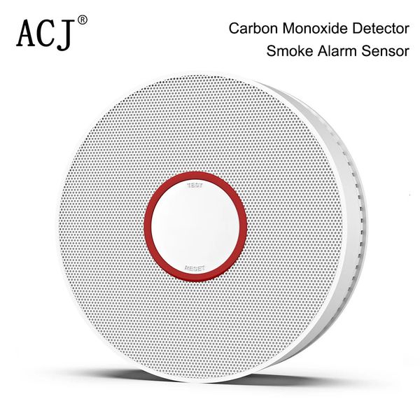 2 em 1 sem fio detector de alarme de fumaça de proteção contra incêndio sensores de alarme co detector de monóxido de carbono alimentado por bateria de longa duração 240219