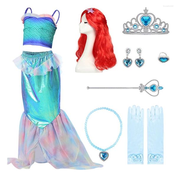 Abiti da ragazza Abito da principessa a sirena per ragazza Carnevale per bambini Festa di compleanno Abbigliamento Reggicalze Gonna a coda di pesce con paillettes