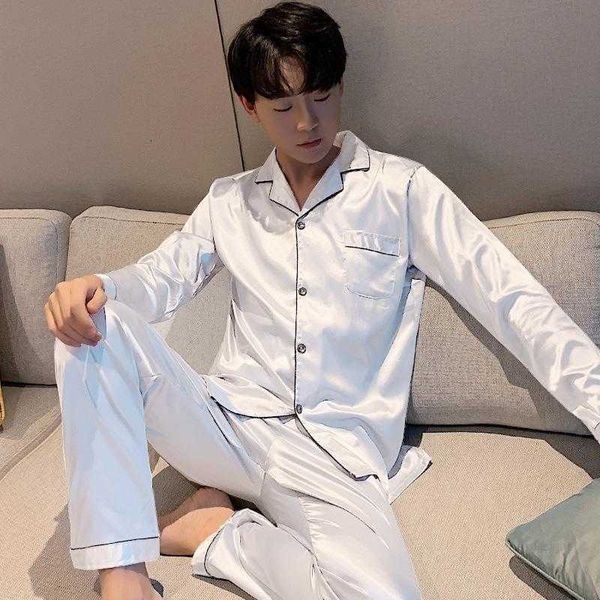 Pigiami da uomo firmati FZSLCYIYI Abito estivo Pantaloni a maniche lunghe Seta da uomo Pigiama Set Pigiama da notte in raso bianco Rayon Pigiama Maschile designerK4MM