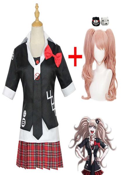 Anime Danganronpa Costume Cosplay Enoshima Junko Uniforme Cafe Abiti da lavoro Gonna corta Doppia coda Parrucca treccia Q08218298208