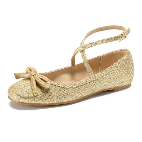 HEEZ Damen-Flats, stilvolles Slip-on-Kleid, runde Zehenpartie, Ballerina, bequem, verstellbarer Knöchelriemen, niedliche Ballerinas