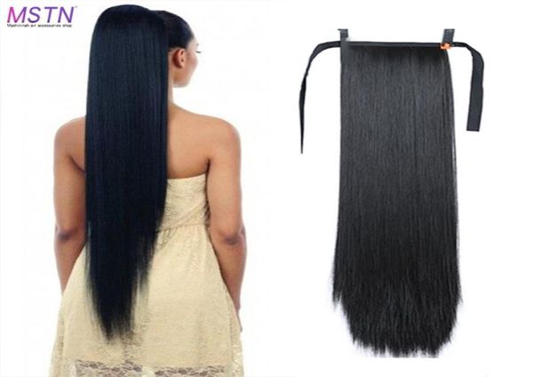 Sentetik peruklar mstn 30 inç saç fiber heatressitant ponytail ile düz pony midilli kuyruğu wig5549275